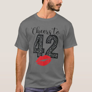 Cheers To 42 Years Lips Happy Birthday Leopard Bor T-Shirt