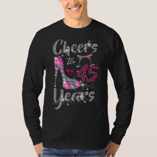 Cheers To 45 Years 45th Birthday Wine Shoes Diamo T-Shirt