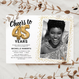 Cheers to 45 Years White Gold Photo Invitation