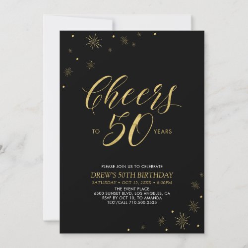 Cheers to 50  Gold  Black 50th Birthday Party Invitation