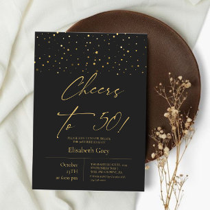 Cheers to 50⎮Gold Black Modern 50th Birthday  Invitation