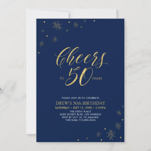 Cheers to 50   Gold & Navy 50th Birthday Party Invitation