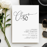 Cheers to 50 Modern Script 50th Birthday Party Invitation<br><div class="desc">Celebrate a milestone in style with this modern script birthday party invitation. The design features elegant handwritten typography paired with clean, minimalist layout. The bold number stands out, while the flowing script adds a refined and timeless touch. This invitation is perfect for a 50th birthday celebration, but it can be...</div>