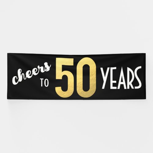 Cheers to 50 Years 50th Birthday Black Gold  Banner
