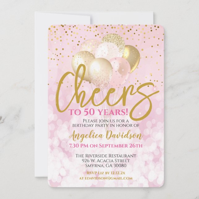 Cheers To 50 Years 50th Birthday Glamorous Invitation (Front)