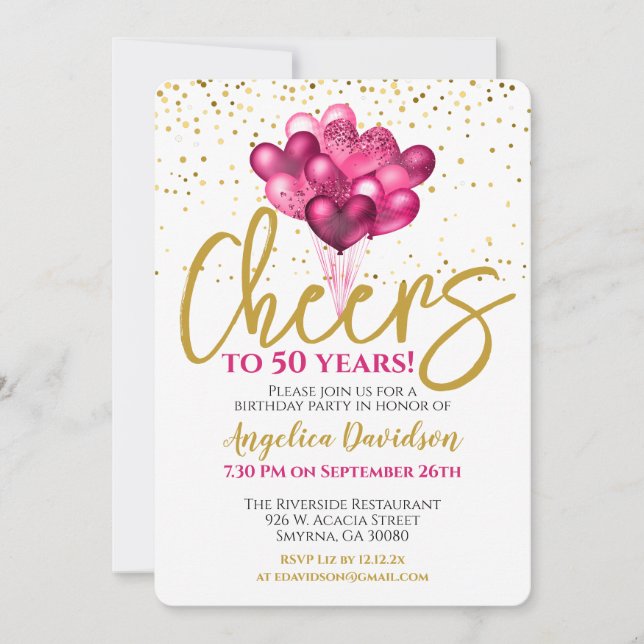 Cheers To 50 Years 50th Birthday Invitation (Front)