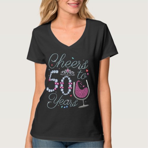 Cheers To 50 Years 50th Birthday Party Women V_Nec T_Shirt
