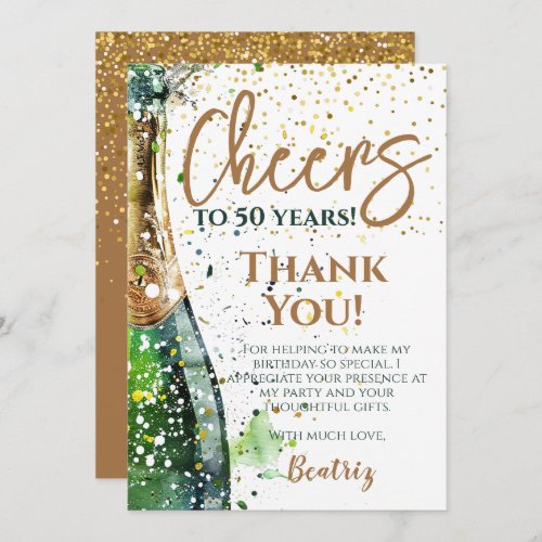 Cheers To 50 Years 50th Birthday Thank You Card