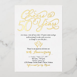 Cheers to 50 Years 50th Wedding Anniversary Foil Invitation