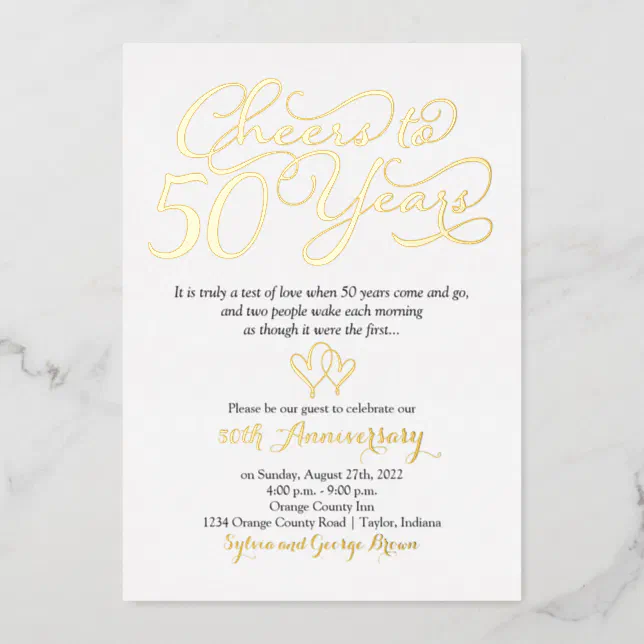 Cheers to 50 Years 50th Wedding Anniversary Foil Invitation | Zazzle