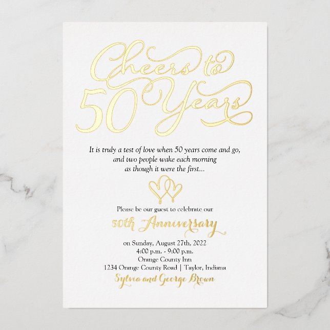Cheers to 50 Years 50th Wedding Anniversary Foil Invitation (Front)