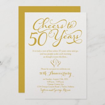 Cheers To 50 Years 50th Wedding Anniversary Invitation by wasootch at Zazzle