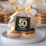 Cheers to 50 Years Adult Birthday Square Sticker<br><div class="desc">Elegant fiftieth birthday party stickers featuring a stylish black background that can be changed to any color,  gold sparkly glitter,  the saying "cheers to 50 years" using fifty gold hellium balloons,  their name,  and the date of the celebration.</div>
