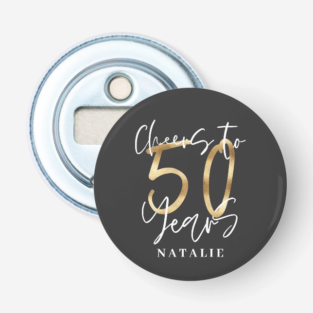 cheers to 50 years age birthday personalized bottle opener (Front)