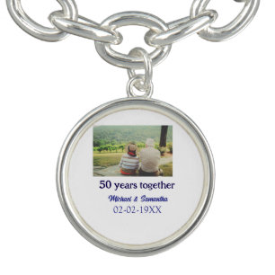 cheers to 50 years anniversary add name photo date bracelet