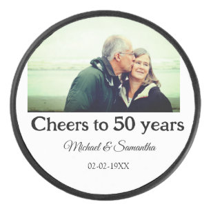 cheers to 50 years anniversary add name photo date hockey puck