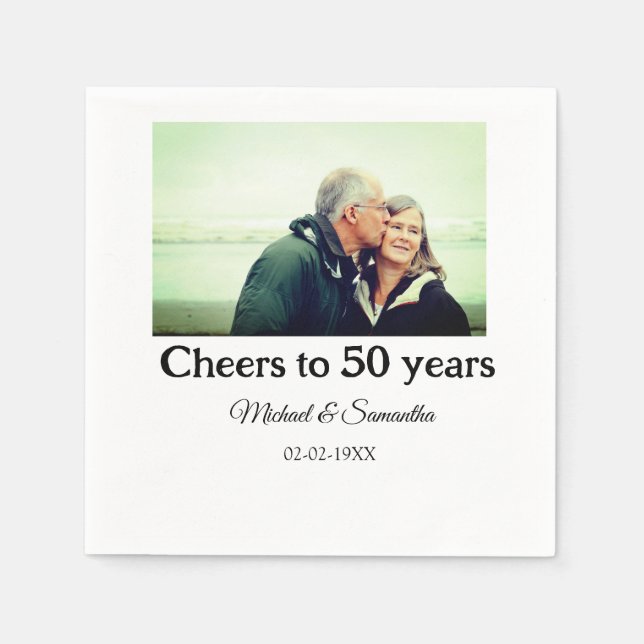 cheers to 50 years anniversary add name photo date napkins (Front)