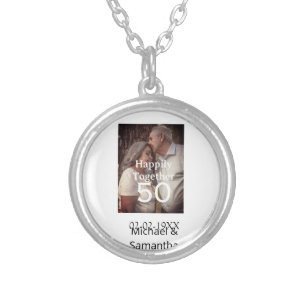 cheers to 50 years anniversary add name photo date silver plated necklace