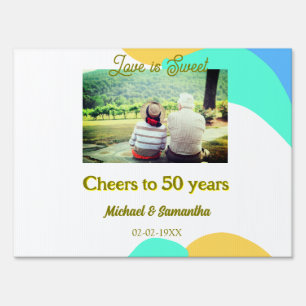 cheers to 50 years anniversary love is Sweet retro Sign