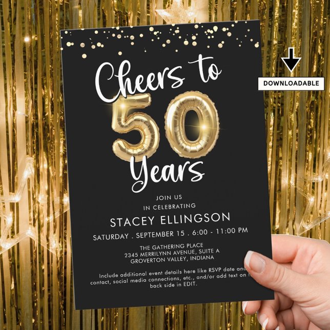 Cheers to 50 Years Balloons Confetti Invitation (Creator Uploaded)