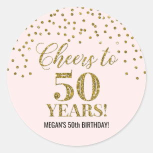 Cheers to 50 Years Birthday Blush Gold Confetti Classic Round Sticker