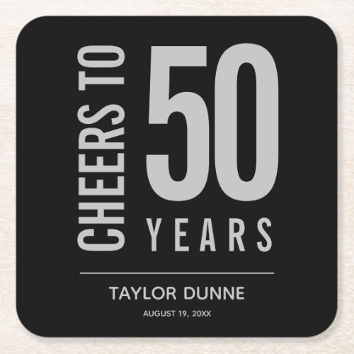 Cheers to 50 Years Birthday Celebration Square Paper Coaster