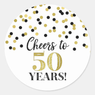 Cheers to 50 Years Birthday Gold Black Confetti Classic Round Sticker