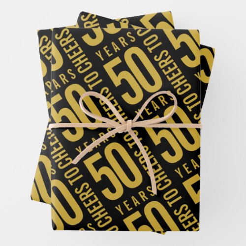 Cheers to 50 Years Birthday Gold Black Wrapping Paper Sheets