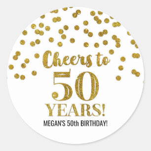 Cheers to 50 Years Birthday Gold Confetti Classic Round Sticker