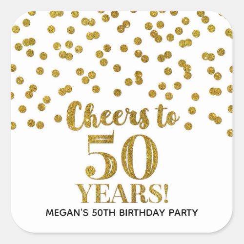 Cheers to 50 Years Birthday Gold Confetti Square Sticker