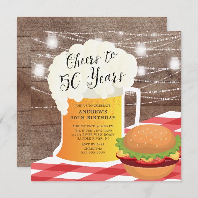 Cheers to 50 Years Birthday Invitation (Front/Back)