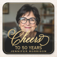 Cheers to 50 Years Birthday Photo Gold Black