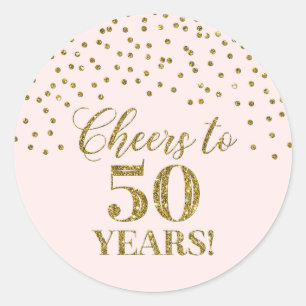 Cheers to 50 Years Birthday Pink Gold Confetti Classic Round Sticker
