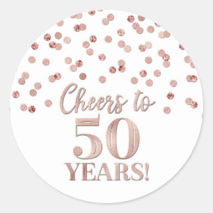 Cheers to 50 Years Birthday Rose Gold Confetti Classic Round Sticker