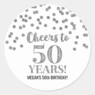Cheers to 50 Years Birthday Silver Confetti Classic Round Sticker
