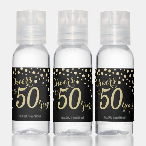 Cheers to 50 Years Black and Gold Diamond Hand Sanitizer