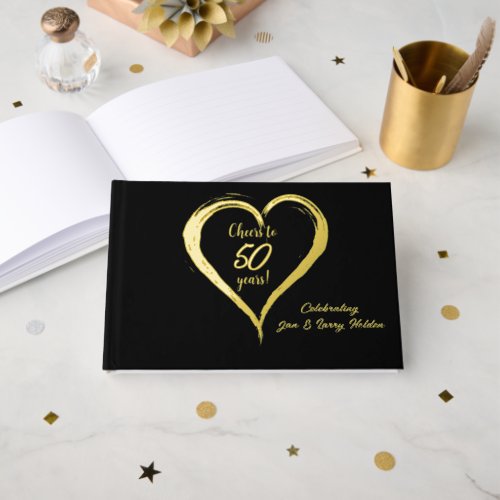 Cheers to 50 Years Black and Gold Foil Guest Book