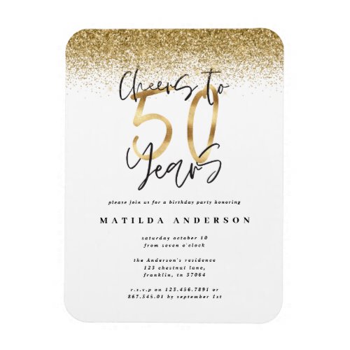 Cheers to 50 years black and gold modern stylish magnet