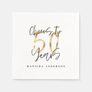 Cheers to 50 years black and gold modern stylish napkins