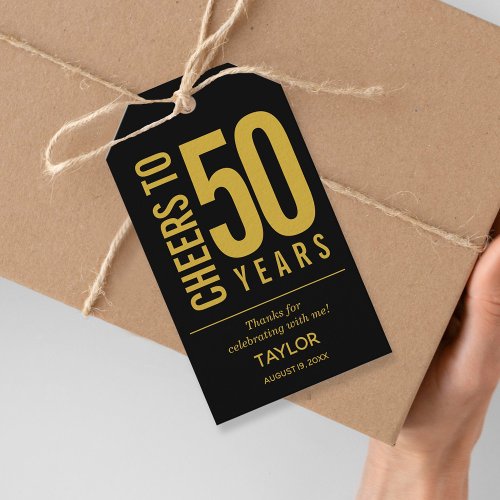 Cheers to 50 Years Black and Gold Party Favor Gift Tags