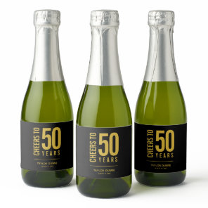 Cheers to 50 Years Black and Gold Sparkling Wine Label