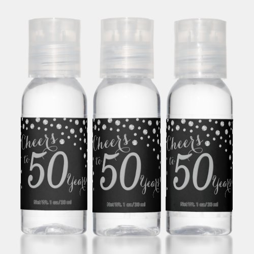 Cheers to 50 Years Black and Silver Diamond Hand Sanitizer