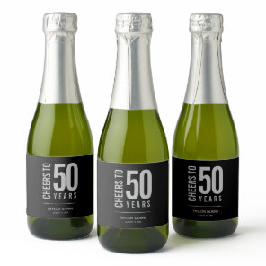 Cheers to 50 Years Black and Silver Sparkling Wine Label