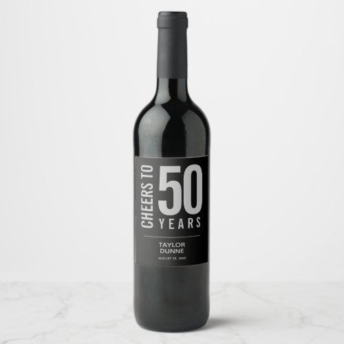 Cheers to 50 Years Black and Silver Wine Label