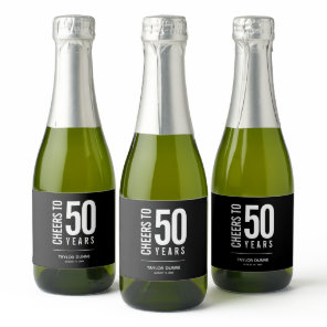 Cheers to 50 Years Black and White Sparkling Wine Label