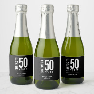 Cheers to 50 Years Black and White Sparkling Wine Label