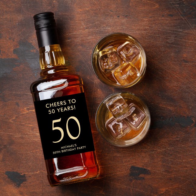 Cheers to 50 Years Black Gold 50th Birthday Party Liquor Bottle Label (Creator Uploaded)