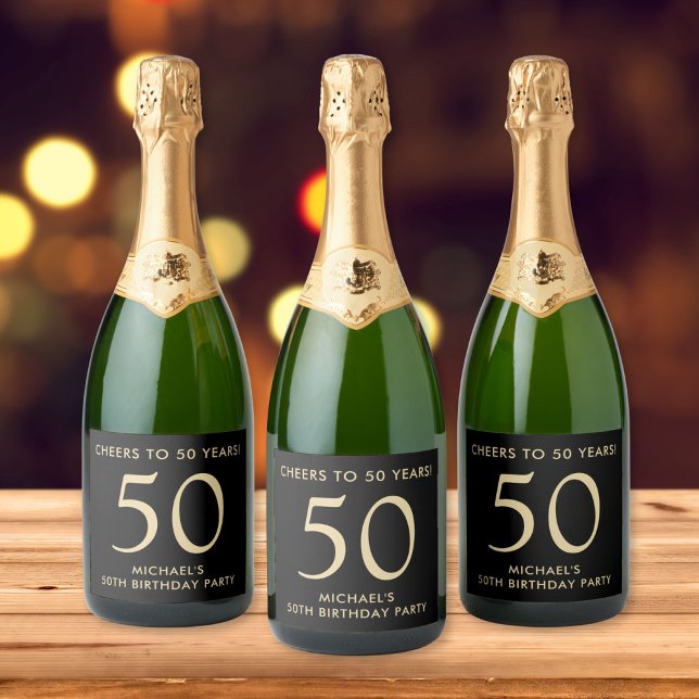 Cheers to 50 Years Black Gold 50th Birthday Party Sparkling Wine Label (Creator Uploaded)