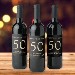 Cheers to 50 Years Black Gold 50th Birthday Party Wine Label