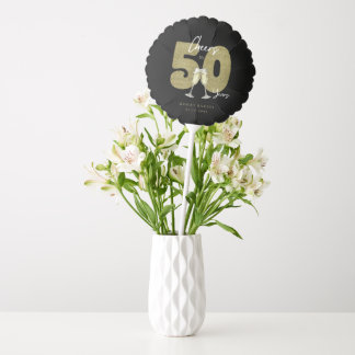 Cheers To 50 Years Black Gold Birthday Party Balloon